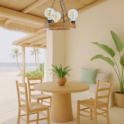 Κρεμαστό φωτιστικό οροφής IOS 3xE27/60W/230V διάμετρος 30 cm οξιά