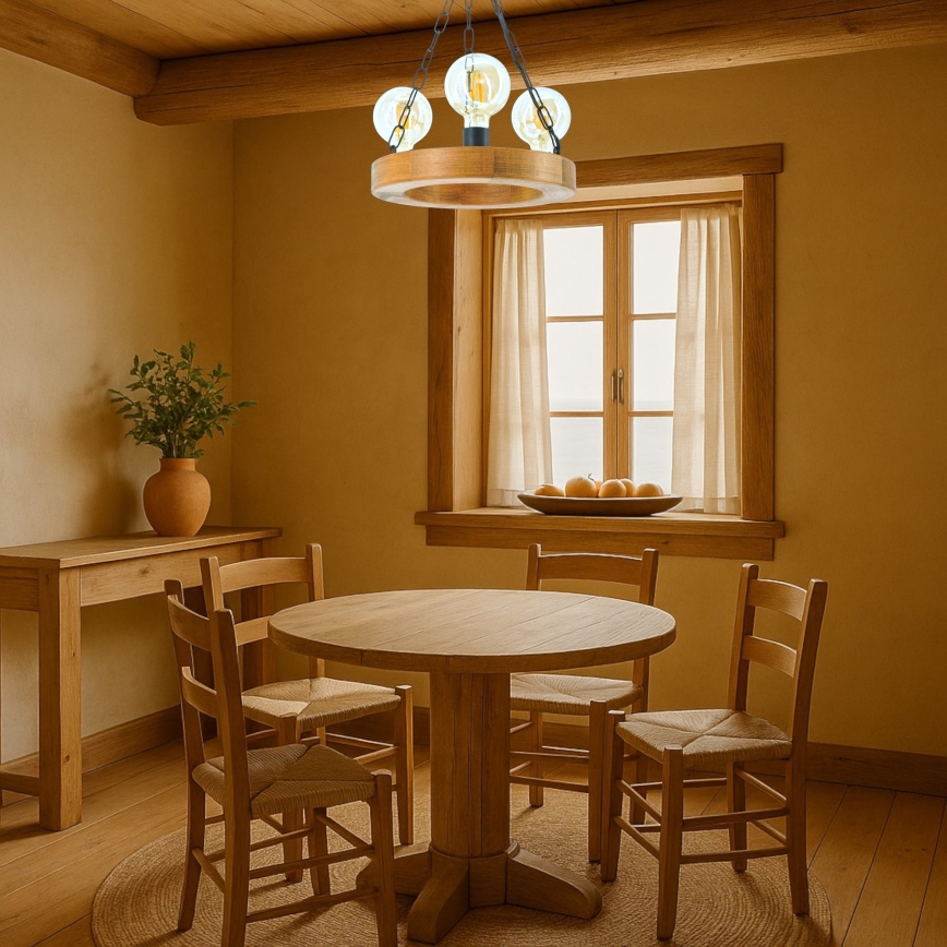 Κρεμαστό φωτιστικό οροφής IOS 3xE27/60W/230V διάμετρος 30 cm οξιά