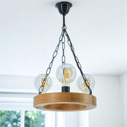 Κρεμαστό φωτιστικό οροφής IOS 3xE27/60W/230V διάμετρος 30 cm οξιά