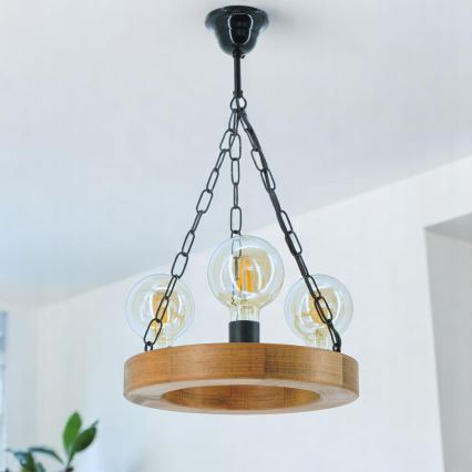 Κρεμαστό φωτιστικό οροφής IOS 3xE27/60W/230V διάμετρος 30 cm οξιά