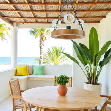 Κρεμαστό φωτιστικό οροφής IOS 3xE27/60W/230V διάμετρος 30 cm οξιά