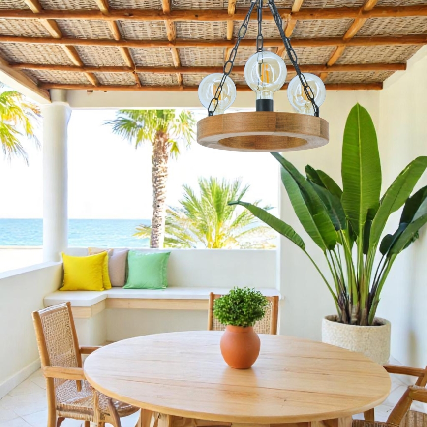 Κρεμαστό φωτιστικό οροφής IOS 3xE27/60W/230V διάμετρος 30 cm οξιά