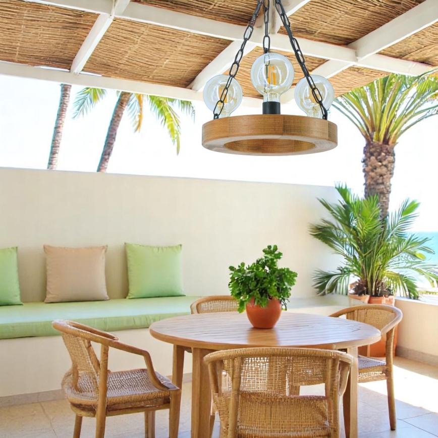 Κρεμαστό φωτιστικό οροφής IOS 3xE27/60W/230V διάμετρος 30 cm οξιά