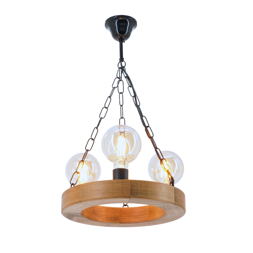 Κρεμαστό φωτιστικό οροφής IOS 3xE27/60W/230V διάμετρος 30 cm οξιά