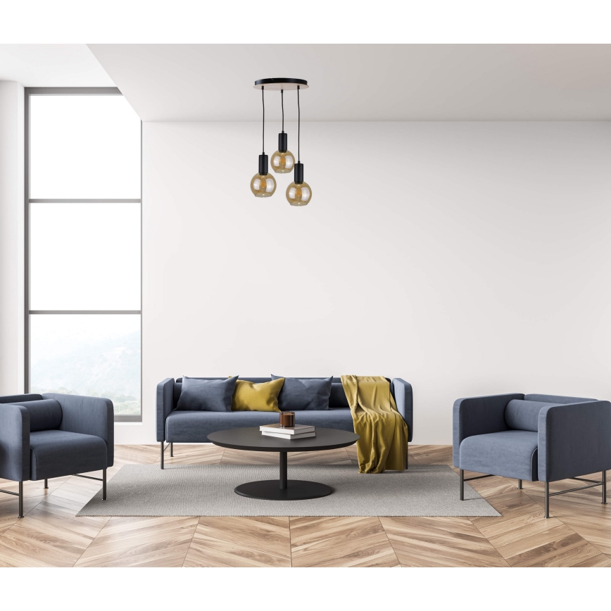 Κρεμαστό φωτιστικό οροφής JANTAR WOOD 3xE27/60W/230V διάμετρος 30 cm