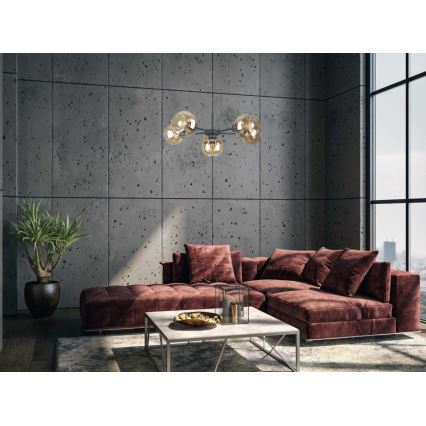 Κρεμαστό φωτιστικό οροφής KALIOPE 6xE27/60W/230V μαύρο/φιμέ μπεζ