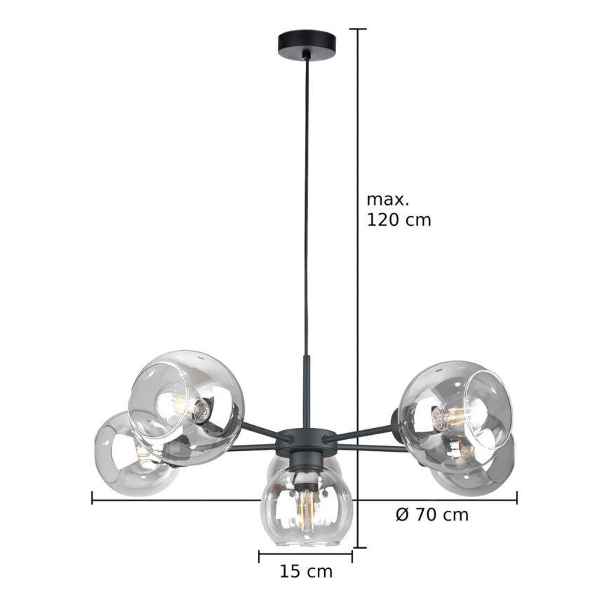 Κρεμαστό φωτιστικό οροφής KALIOPE 6xE27/60W/230V μαύρο/διαφανές