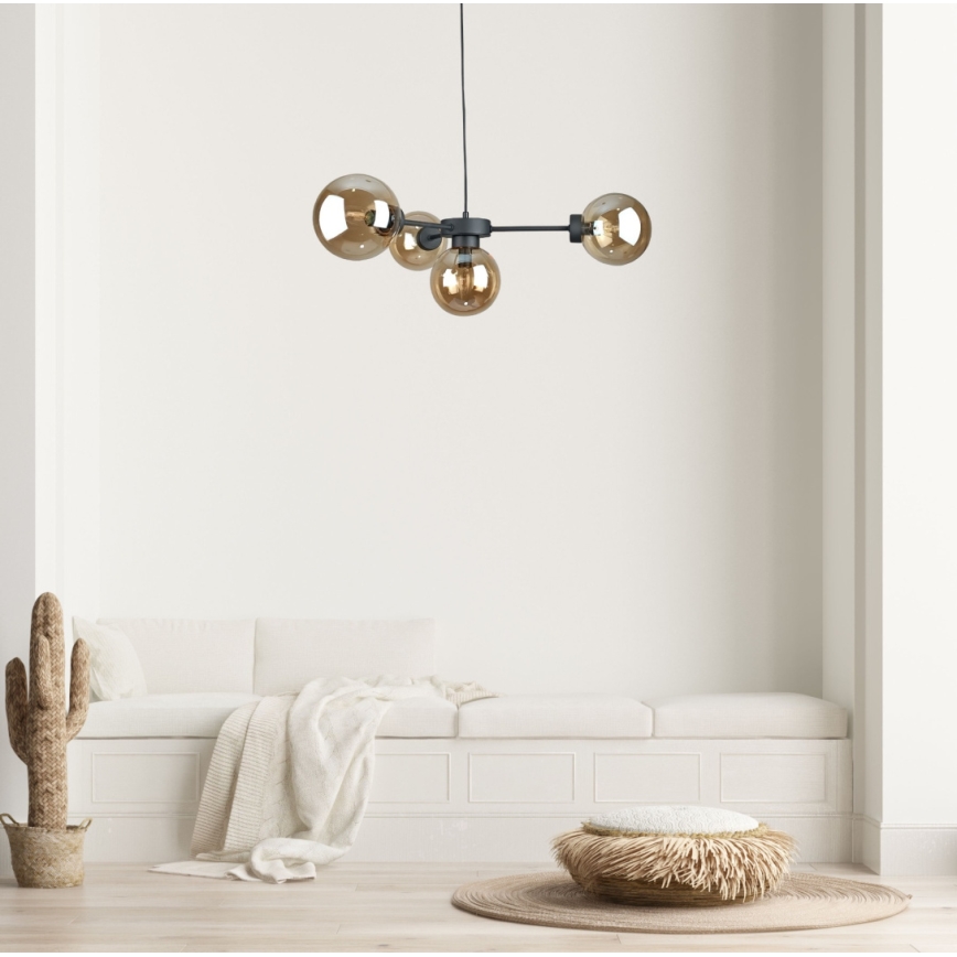 Κρεμαστό φωτιστικό οροφής KALIOPE II 4xE14/50W/230V μαύρο/φιμέ μπεζ