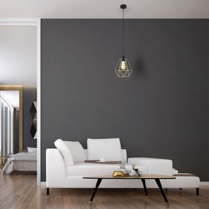 Κρεμαστό φωτιστικό οροφής KARO 1xE27/15W/230V χρυσαφί/μαύρο