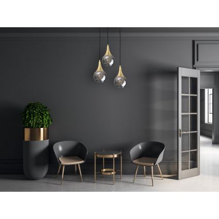 Κρεμαστό φωτιστικό οροφής LACRIMA SMOKY 3xE27/60W/230V διάμετρος 30 cm