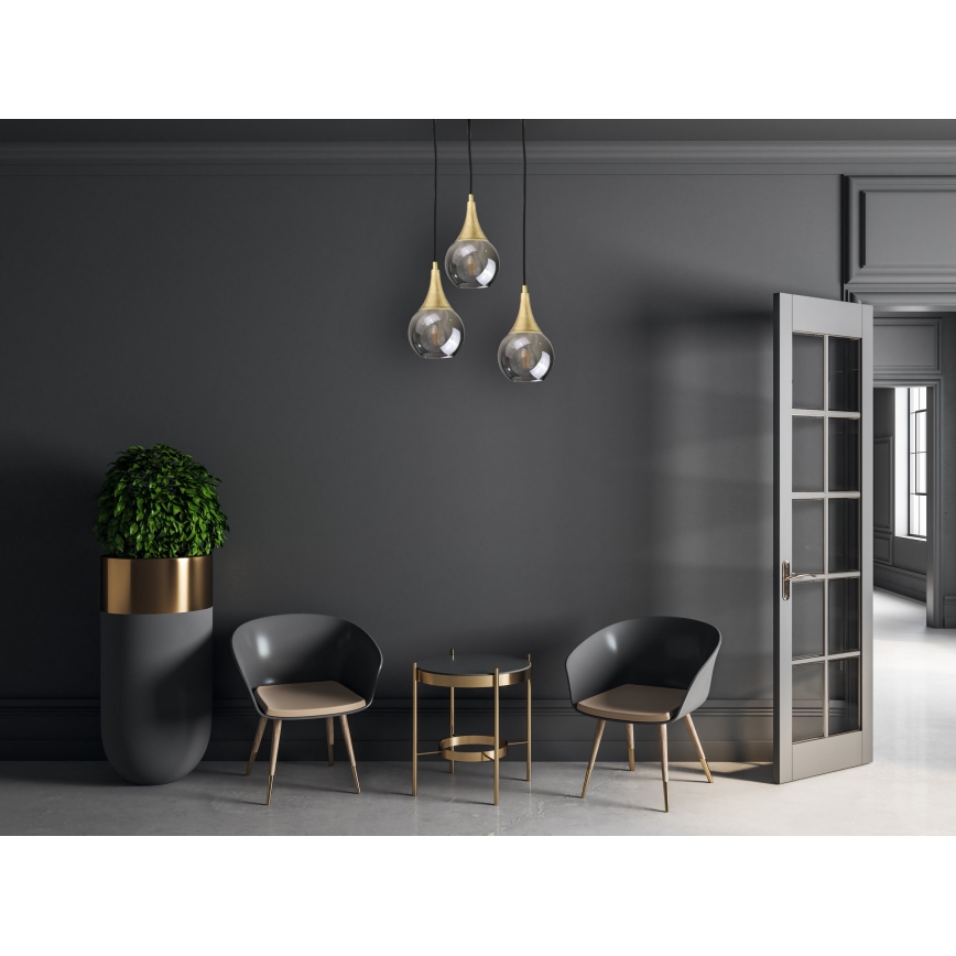 Κρεμαστό φωτιστικό οροφής LACRIMA SMOKY 3xE27/60W/230V διάμετρος 30 cm
