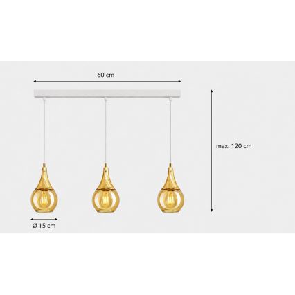 Κρεμαστό φωτιστικό οροφής LACRIMA WHITE 3xE27/60W/230V