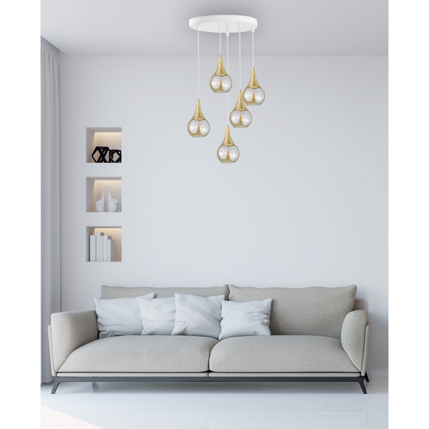 Κρεμαστό φωτιστικό οροφής  LACRIMA WHITE 5xE27/60W/230V διάμετρος 45 cm