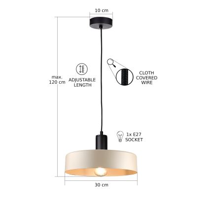 Κρεμαστό φωτιστικό οροφής LATTE 1xE27/60W/230V μπεζ/μαύρο