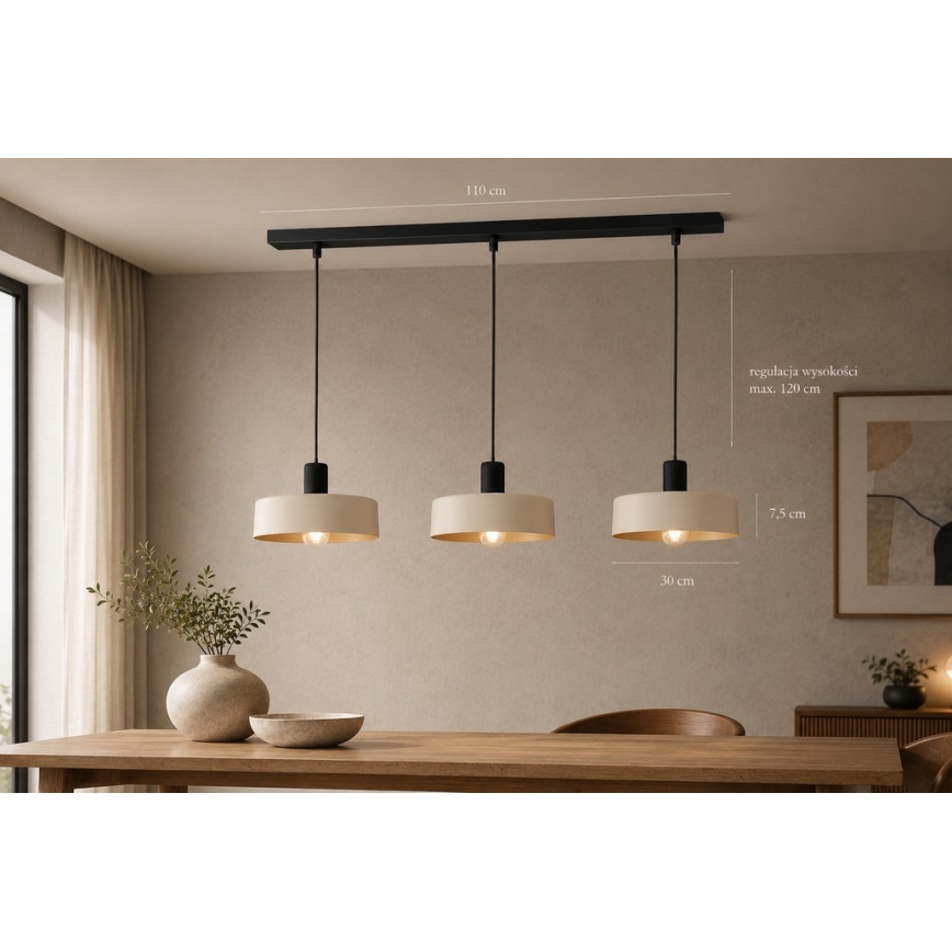 Κρεμαστό φωτιστικό οροφής LATTE 3xE27/60W/230V μπεζ/μαύρο