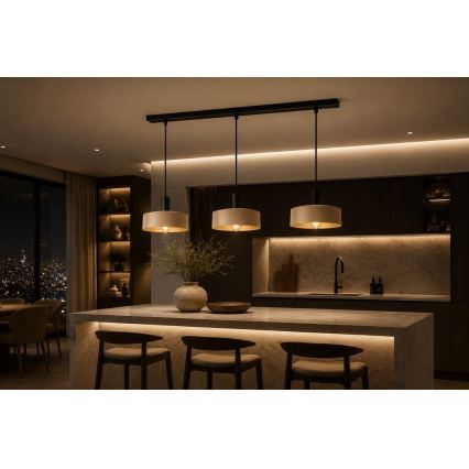 Κρεμαστό φωτιστικό οροφής LATTE 3xE27/60W/230V μπεζ/μαύρο