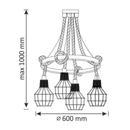 Κρεμαστό φωτιστικό οροφής LED ROPE ALEGRA 4xE27/10W/230V