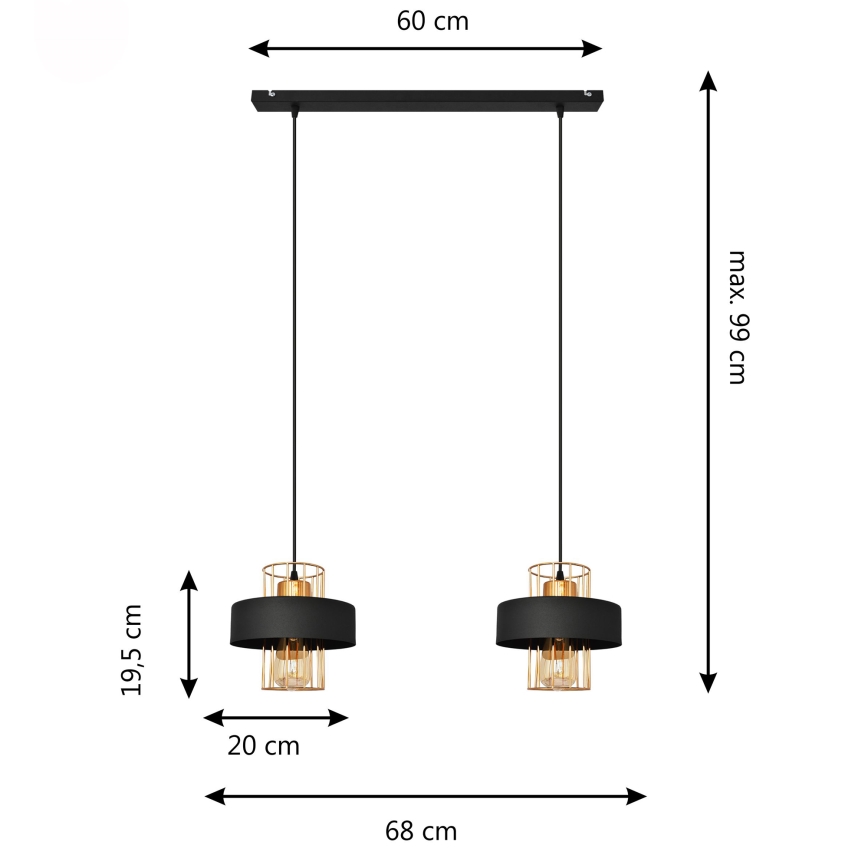 Κρεμαστό φωτιστικό οροφής LED VOLTA 2xE27/15W/230V μαύρο/χρυσαφί