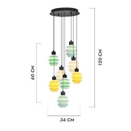 Κρεμαστό φωτιστικό οροφής LED με καλώδιο CACTUS 8xLED/2,8W/230V 3000K πράσινο/κίτρινο/λευκό