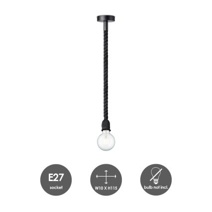 Κρεμαστό φωτιστικό οροφής LEONARDO ROPE 1xE27/10W/230V μαύρο