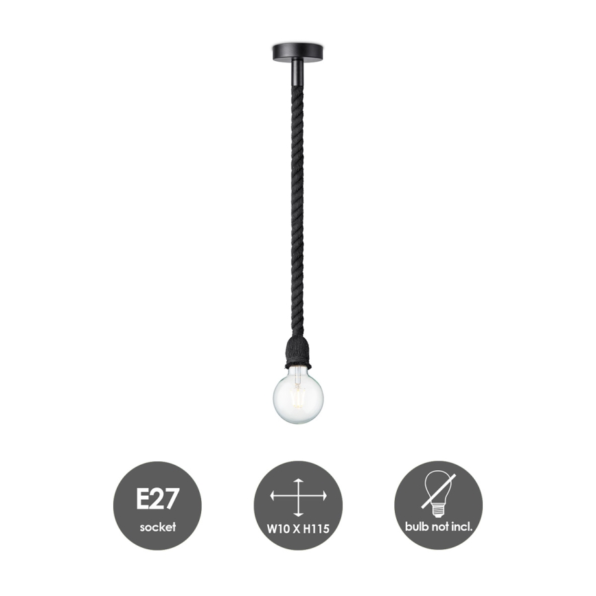 Κρεμαστό φωτιστικό οροφής LEONARDO ROPE 1xE27/10W/230V μαύρο