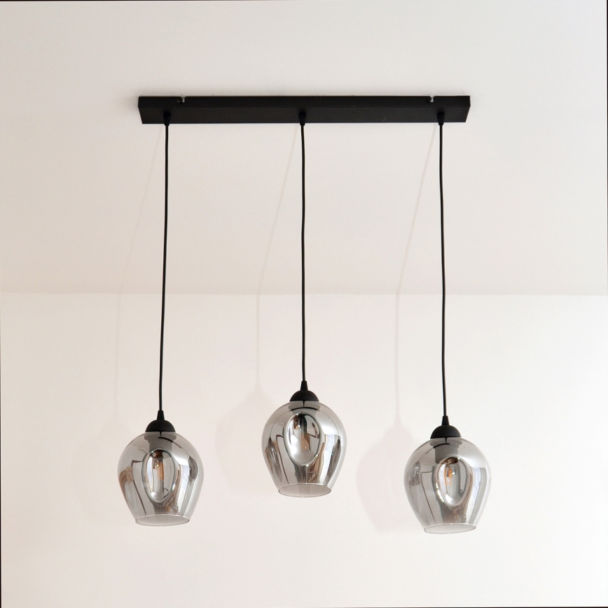 Κρεμαστό φωτιστικό οροφής LILI 3xE27/15W/230V μαύρο/γκρι