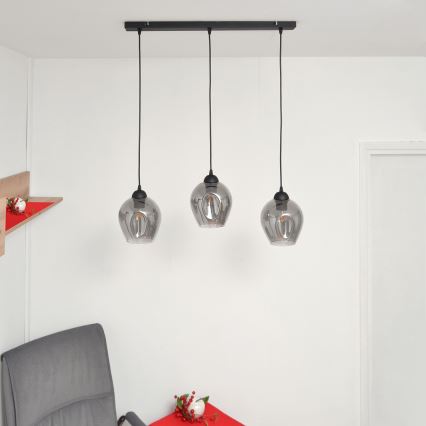 Κρεμαστό φωτιστικό οροφής LILI 3xE27/15W/230V μαύρο/γκρι