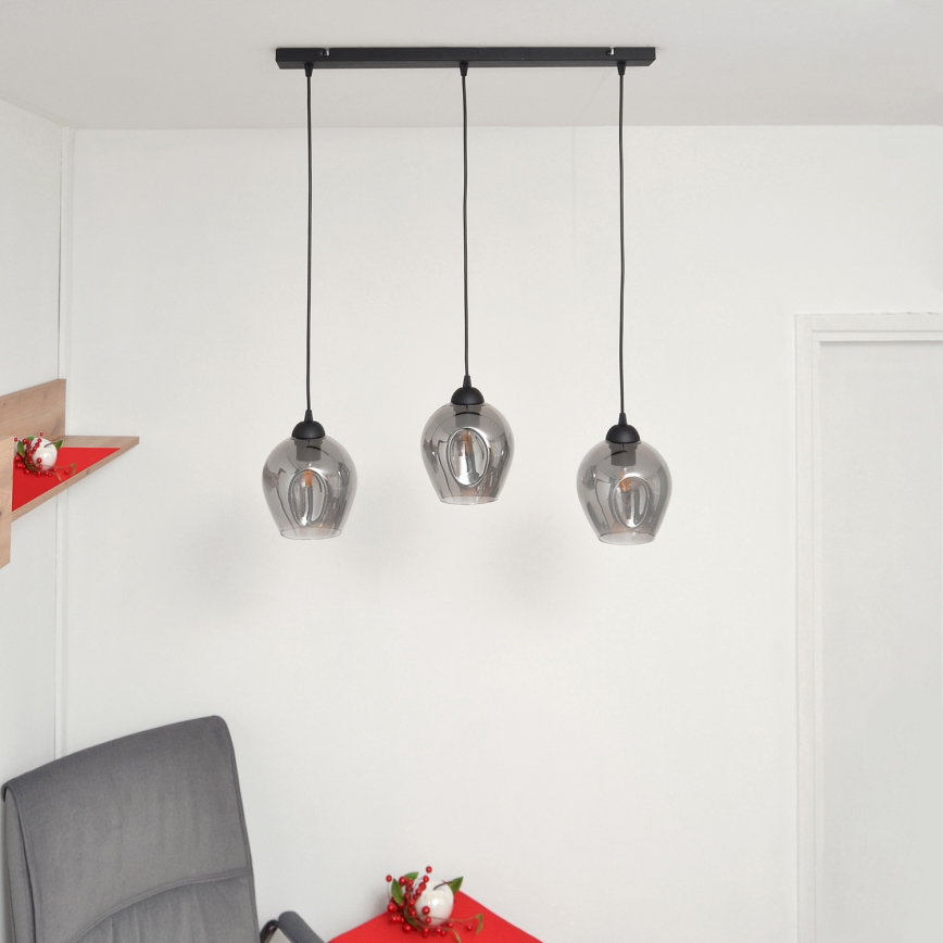 Κρεμαστό φωτιστικό οροφής LILI 3xE27/15W/230V μαύρο/γκρι