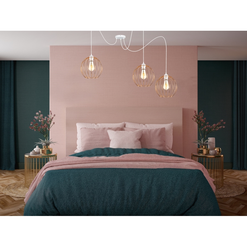 Κρεμαστό φωτιστικό οροφής MATT 3xE27/60W/230V spider λευκό/χαλκός