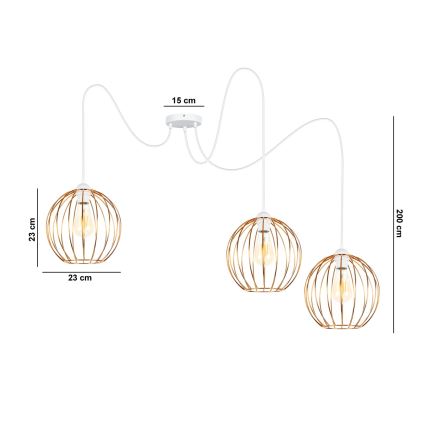 Κρεμαστό φωτιστικό οροφής MATT 3xE27/60W/230V spider λευκό/χαλκός