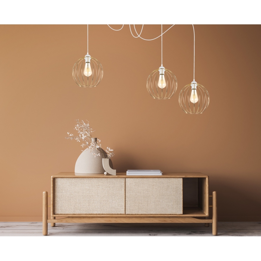 Κρεμαστό φωτιστικό οροφής MATT 3xE27/60W/230V spider λευκό/χρυσό