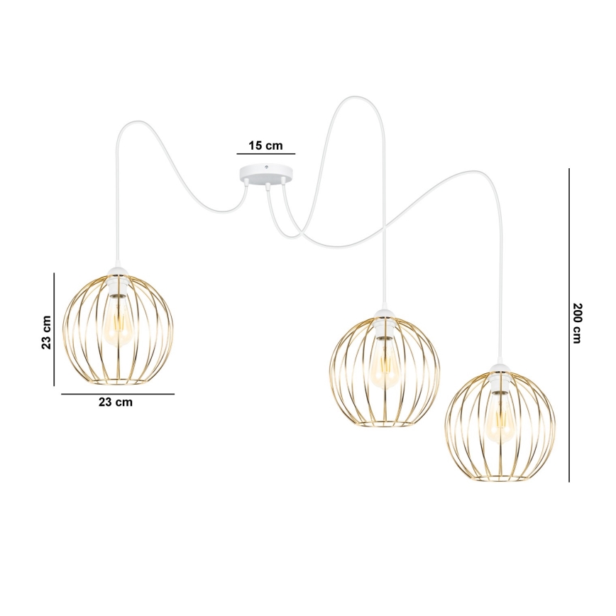 Κρεμαστό φωτιστικό οροφής MATT 3xE27/60W/230V spider λευκό/χρυσό