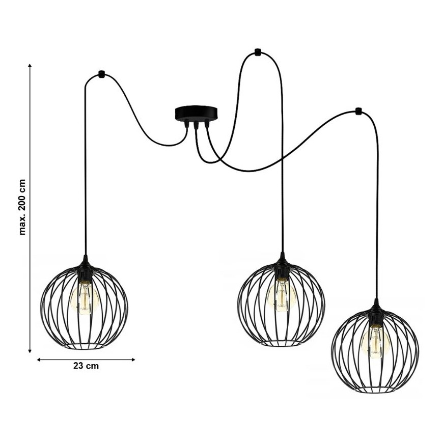 Κρεμαστό φωτιστικό οροφής MATT 3xE27/60W/230V spider