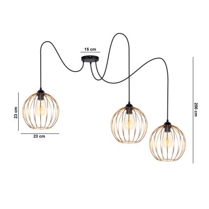 Κρεμαστό φωτιστικό οροφής MATT 3xE27/60W/230V spider μαύρο/χαλκός