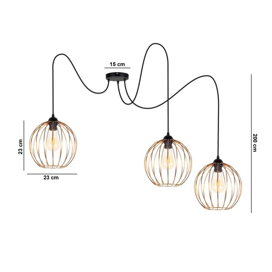Κρεμαστό φωτιστικό οροφής MATT 3xE27/60W/230V spider μαύρο/χαλκός