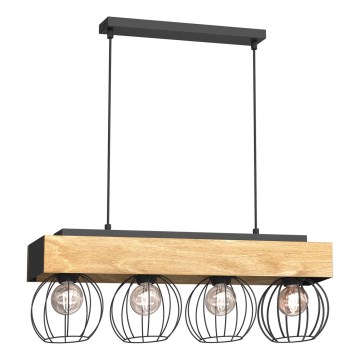 Κρεμαστό φωτιστικό οροφής MENTON 4xE27/15W/230V μαύρο/καφέ/δρυς