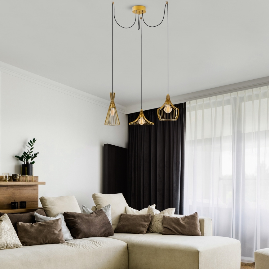 Κρεμαστό φωτιστικό οροφής MEZOPOTAMYA 3xE27/40W/230V spider χρυσό