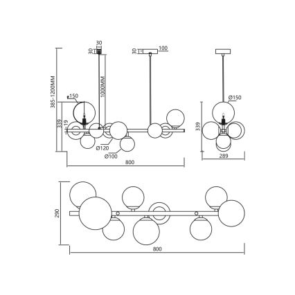 Κρεμαστό φωτιστικό οροφής MILA 10xG9/9W/230V μαύρο/γκρι