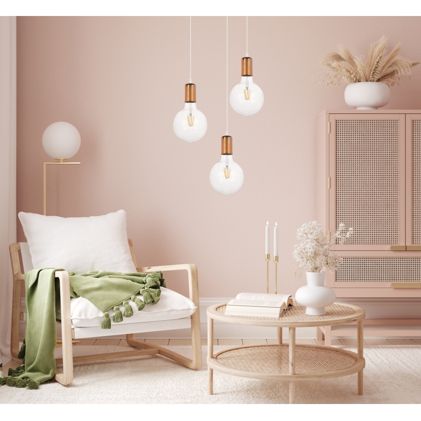 Κρεμαστό φωτιστικό οροφής MIROS 3xE27/60W/230V στρογγυλό λευκό/χαλκός