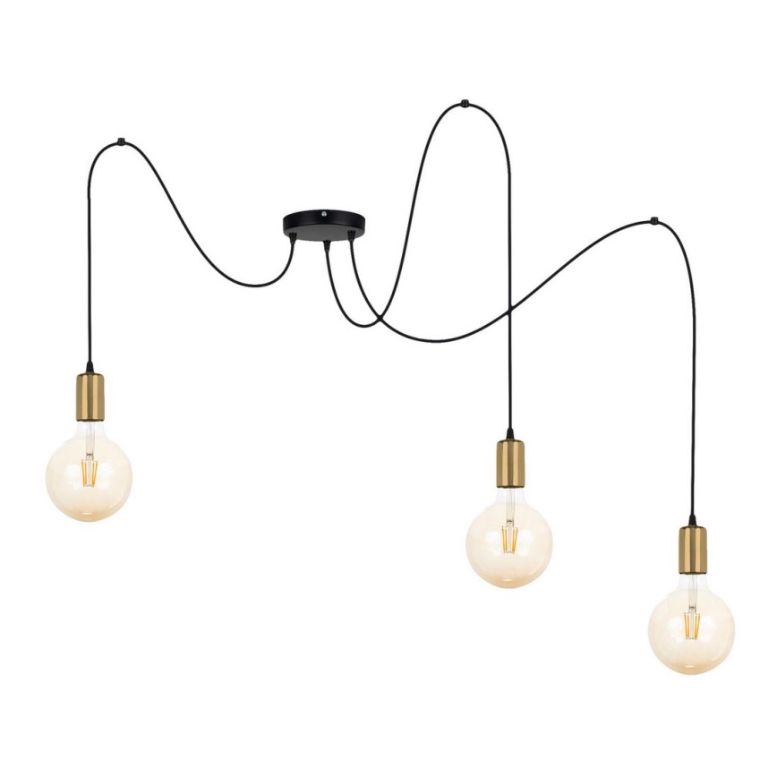 Κρεμαστό φωτιστικό οροφής MIROS 3xE27/60W/230V spider μαύρο/χρυσό