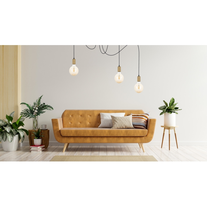 Κρεμαστό φωτιστικό οροφής MIROS 3xE27/60W/230V spider μαύρο/χρυσό