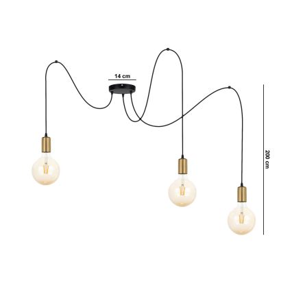 Κρεμαστό φωτιστικό οροφής MIROS 3xE27/60W/230V spider μαύρο/χρυσό