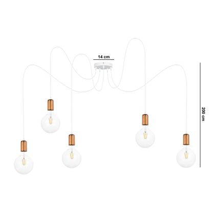 Κρεμαστό φωτιστικό οροφής MIROS 5xE27/60W/230V spider λευκό/χαλκός
