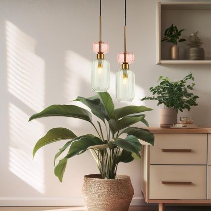 Κρεμαστό φωτιστικό οροφής MOLLY 1xE14/40W/230V διάμετρος 12 cm χρυσό/πράσινο/ροζ