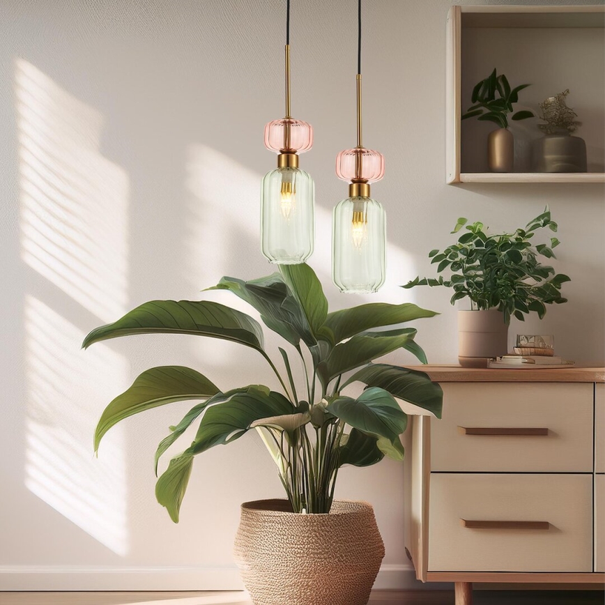 Κρεμαστό φωτιστικό οροφής MOLLY 1xE14/40W/230V διάμετρος 12 cm χρυσό/πράσινο/ροζ