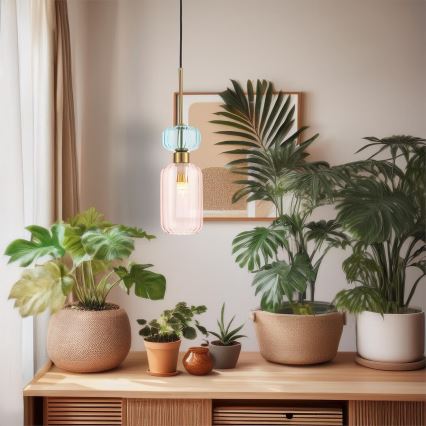 Κρεμαστό φωτιστικό οροφής MOLLY 1xE14/40W/230V διάμετρος 12 cm χρυσό/ροζ/μπλε