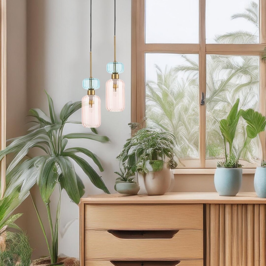 Κρεμαστό φωτιστικό οροφής MOLLY 1xE14/40W/230V διάμετρος 12 cm χρυσό/ροζ/μπλε