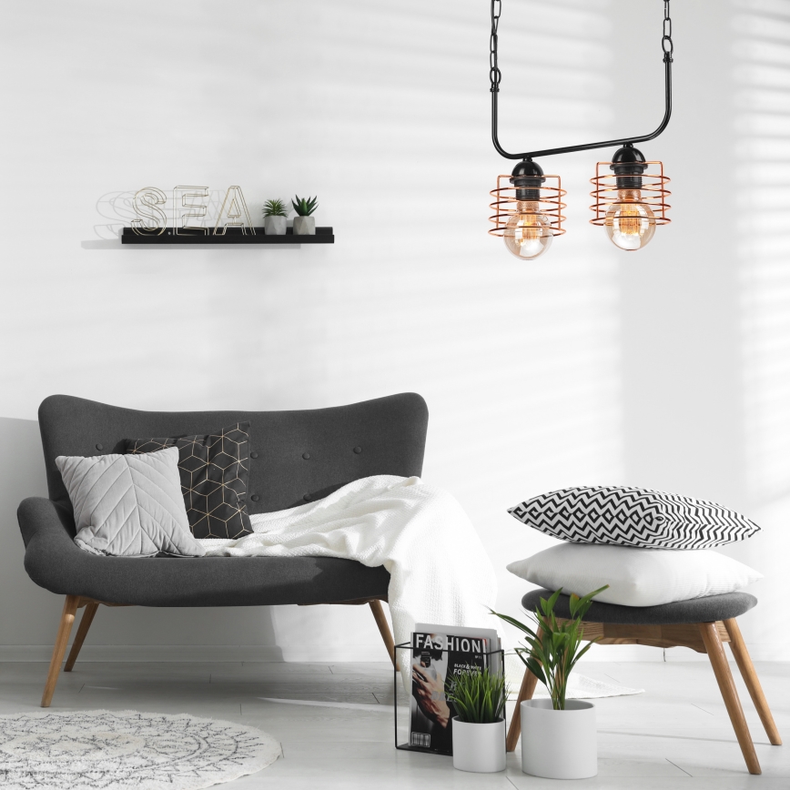 Κρεμαστό φωτιστικό οροφής MORGAN 2xE27/60W/230V μαύρο/χαλκός