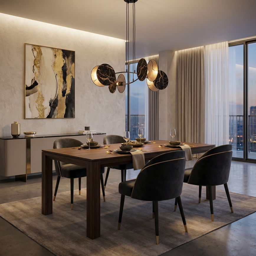Κρεμαστό φωτιστικό οροφής MOTIF 4xE27/15W/230V μαύρο/χρυσαφί