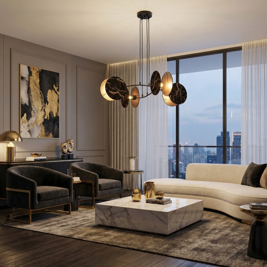 Κρεμαστό φωτιστικό οροφής MOTIF 4xE27/15W/230V μαύρο/χρυσαφί